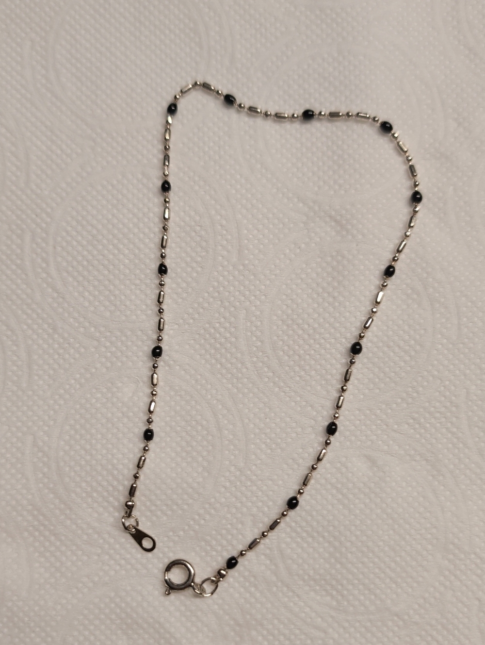 Sterling Silver Black Bead Anklet / Bracelet 9.5" Long